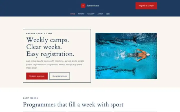 Strona dla branży: obóz sportowy